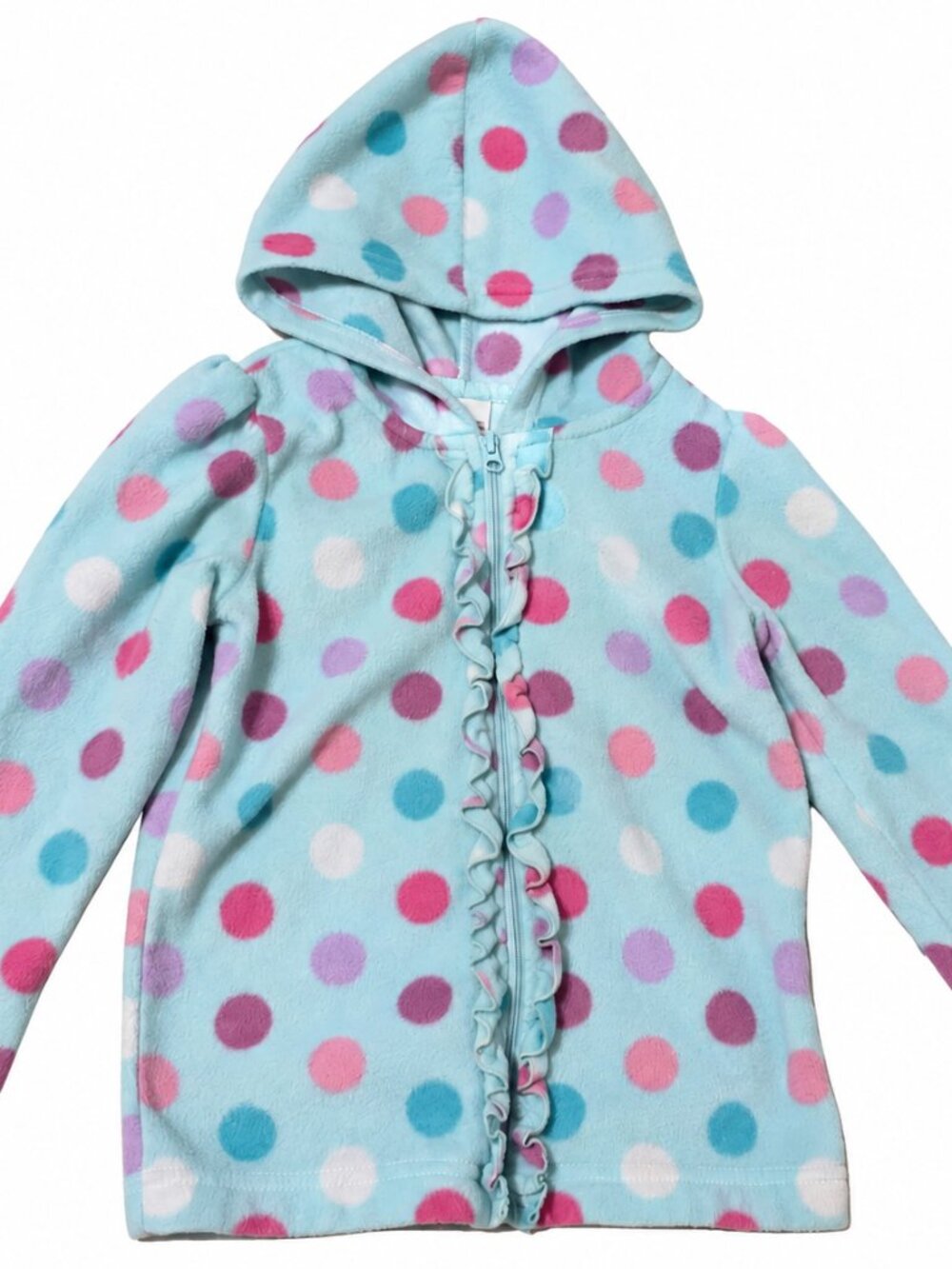 WonderKids Girls Fleece Hoodie Polka Dot Ruffle Zip Up Size 4T
